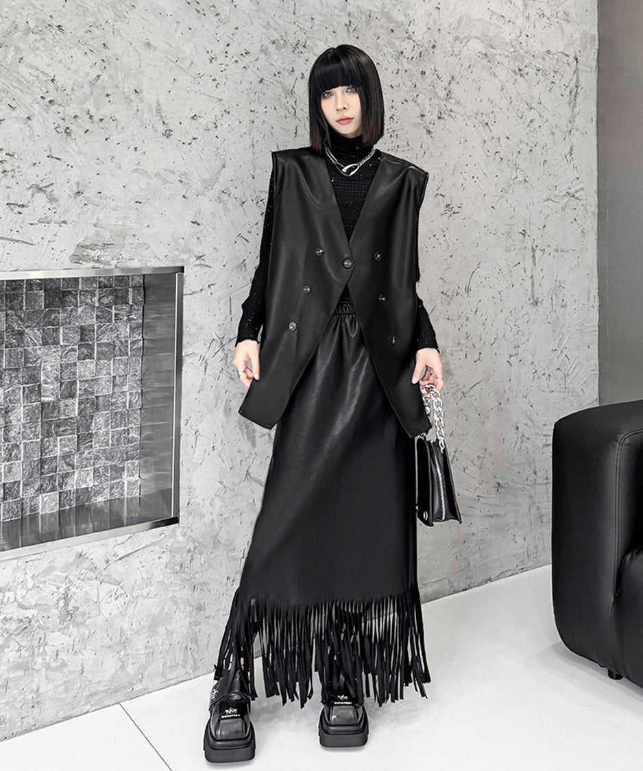 Asymmetrical faux leather vest