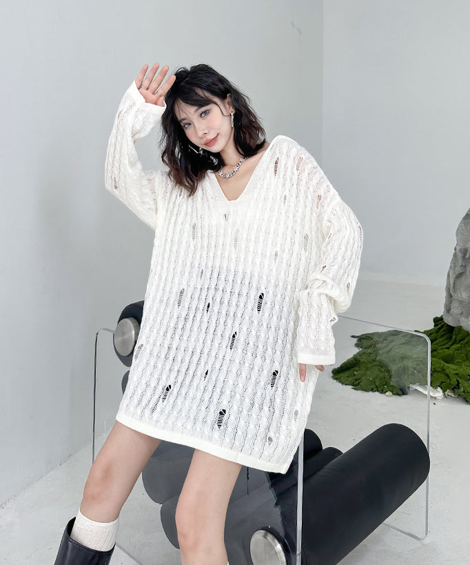Distressed knit hoodie
