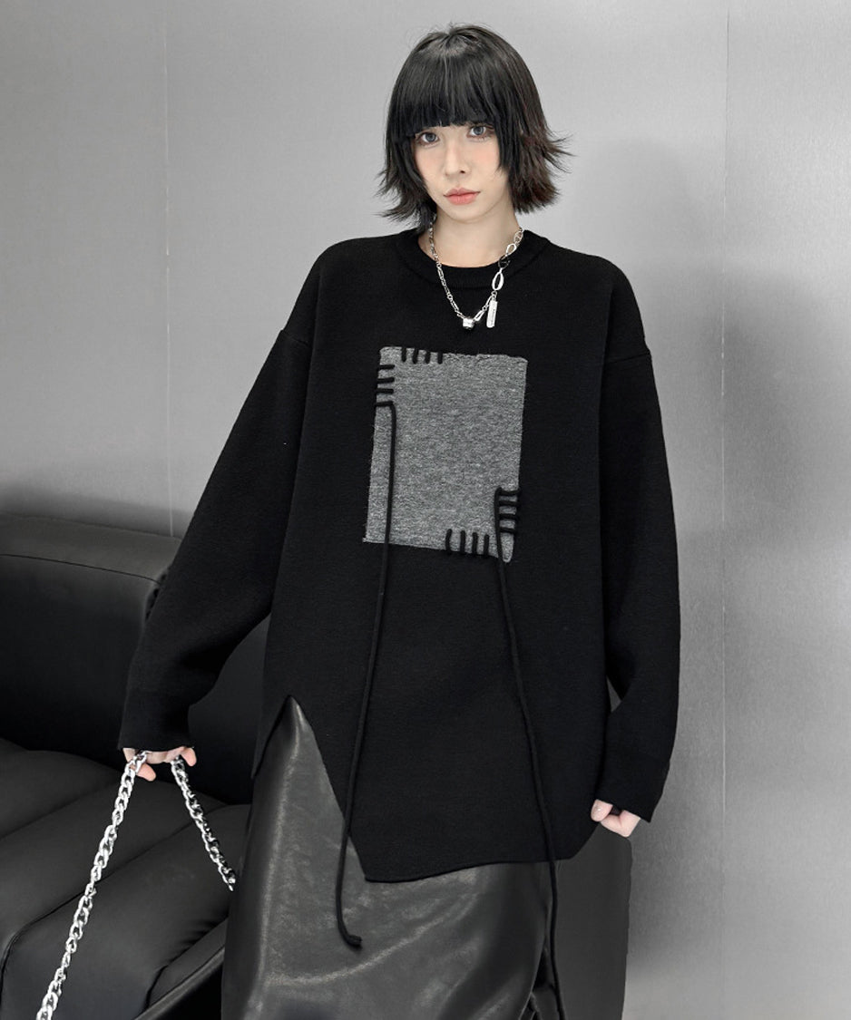 Contrast color jacquard sweater