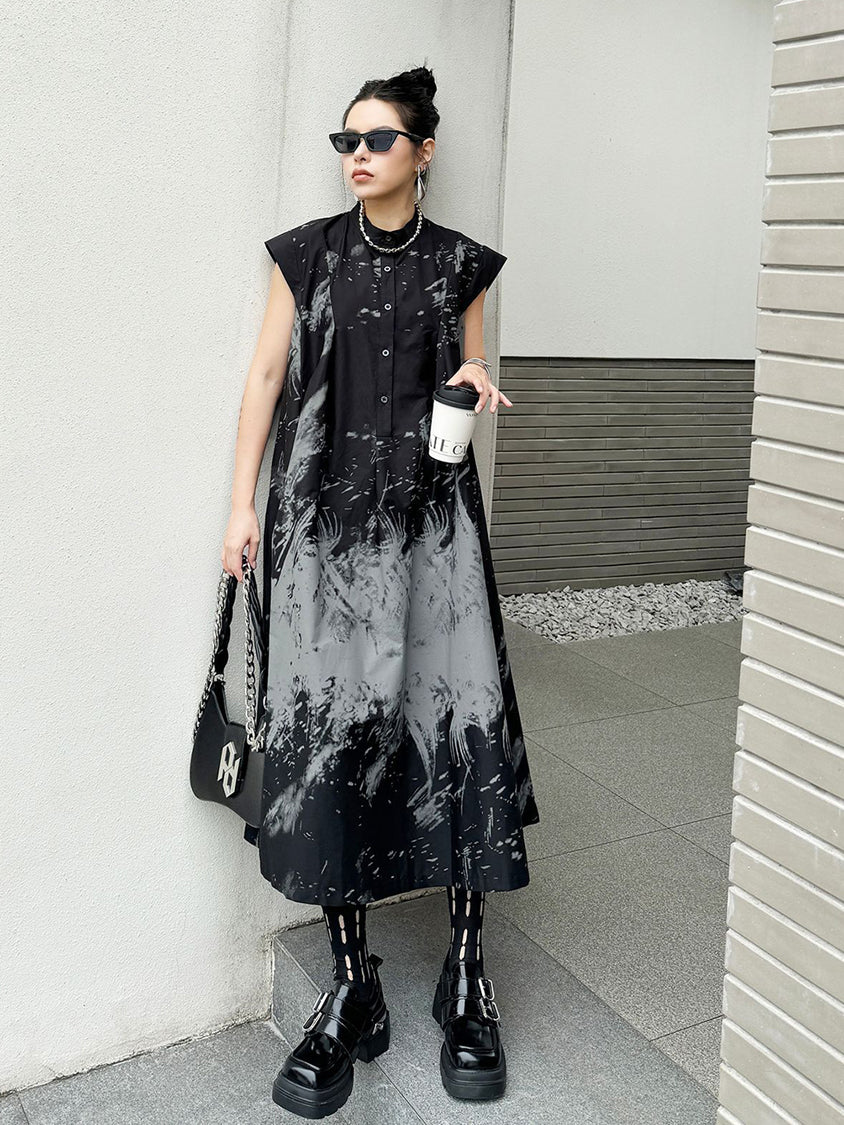 French Sleeve Print Flared Dress