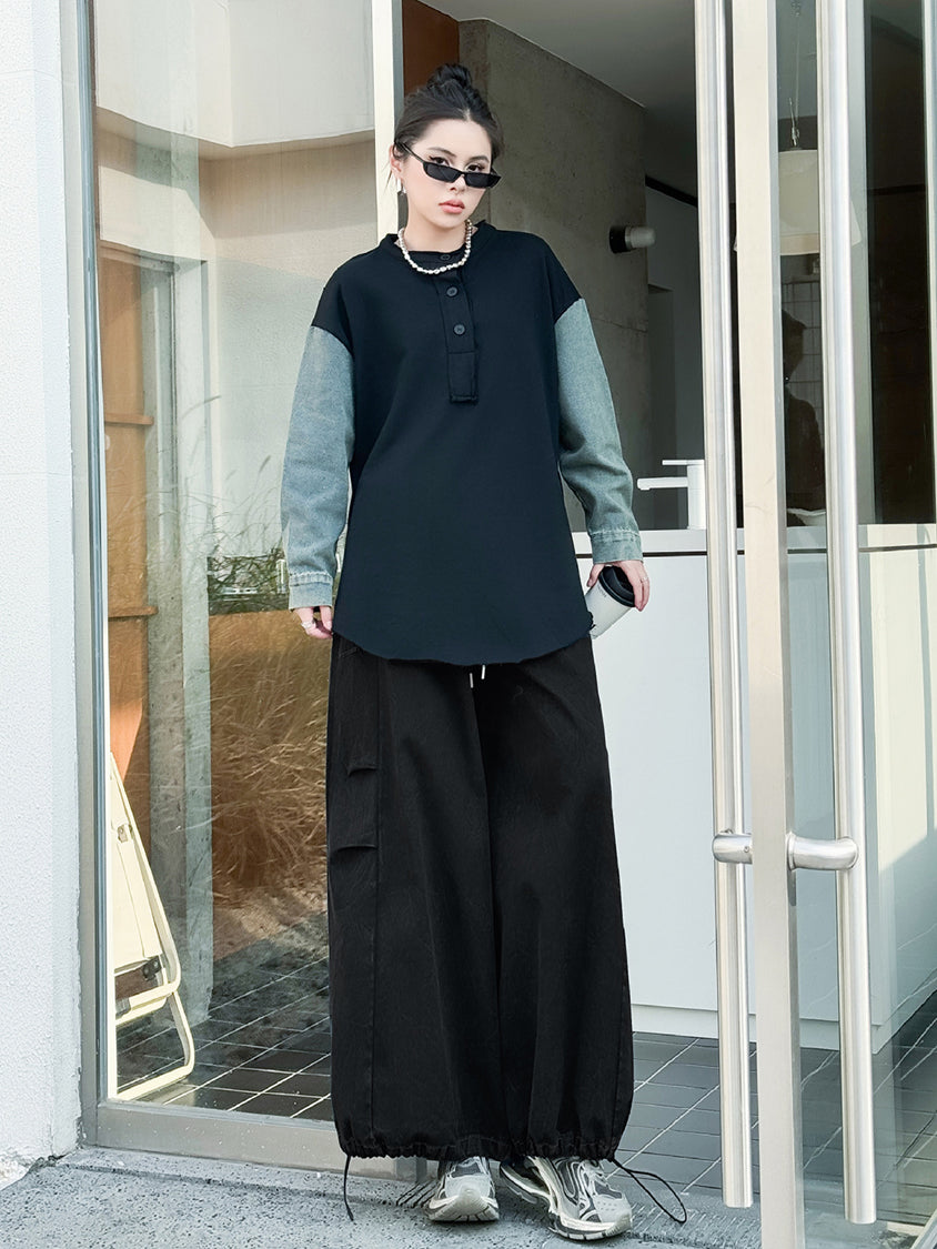 Patchwork Pocket Wide Pants