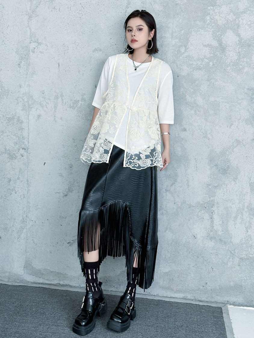 Lace flare vest