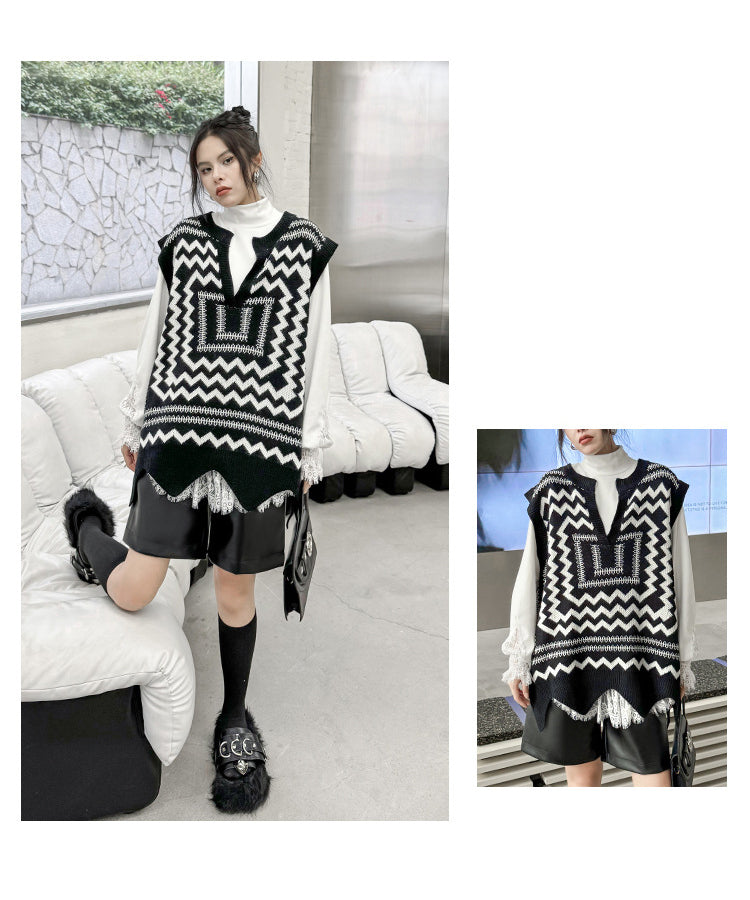 V-neck knit vest