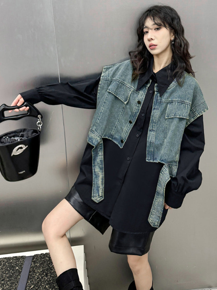 Drop shoulder denim vest