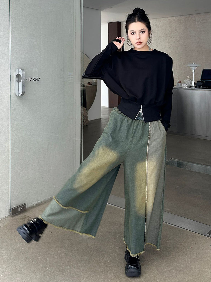 Contrast color wide jeans