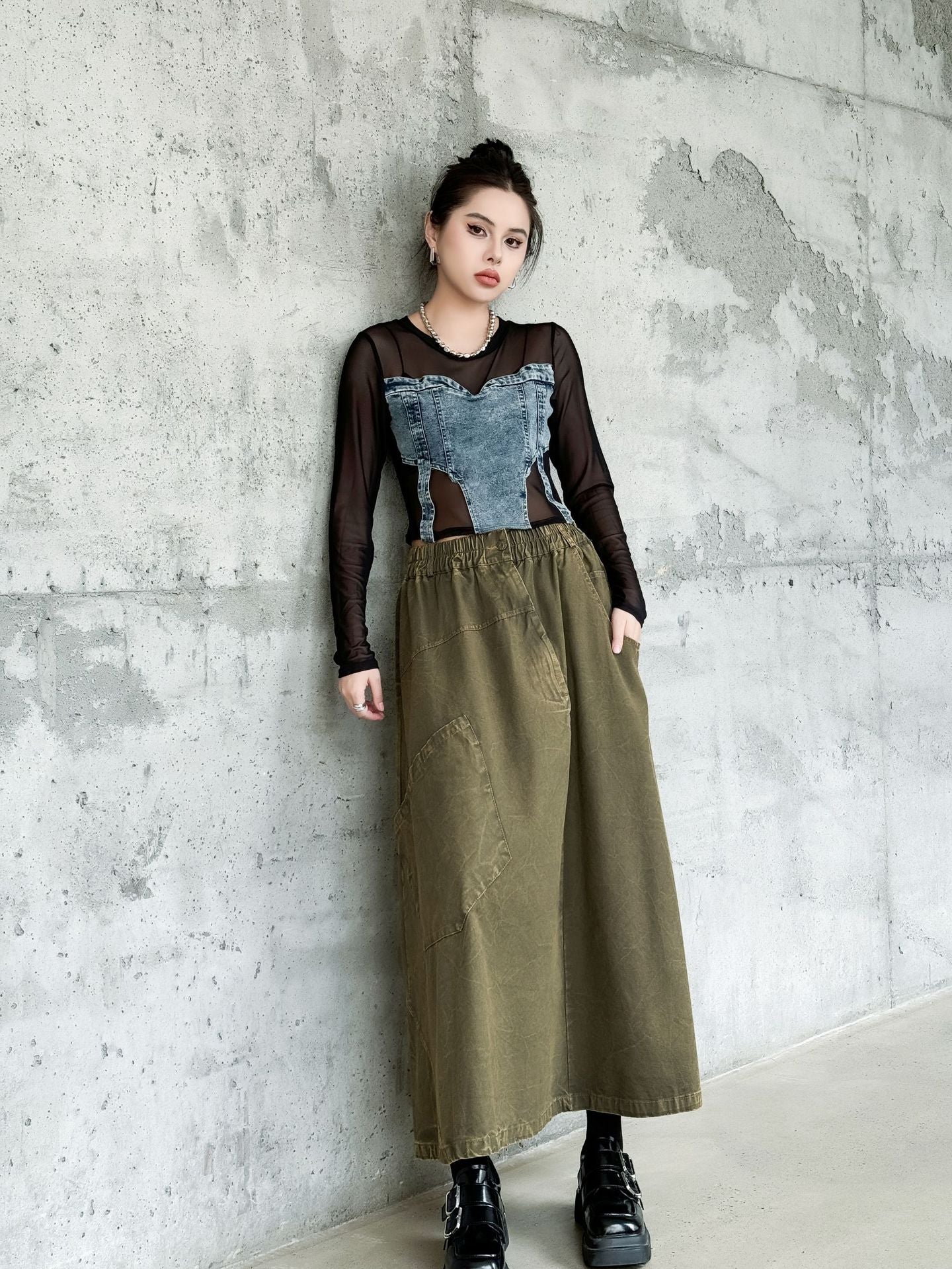 Big Pocket Denim Flare Skirt