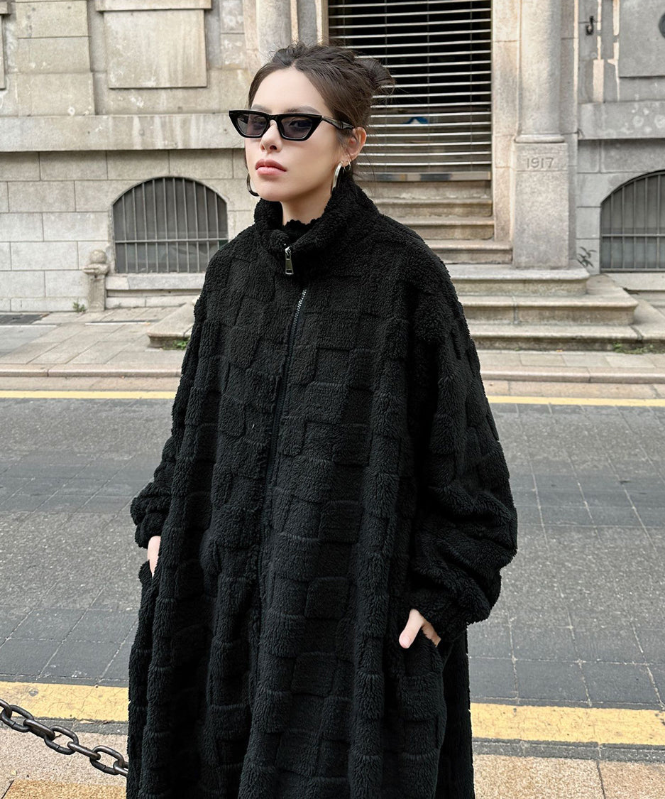 Checkered Pattern Boa Coat
