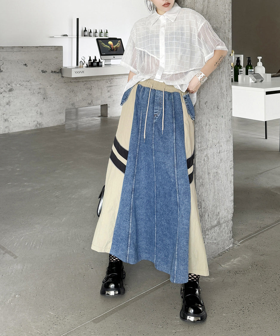 Side Switch Flare Denim Skirt