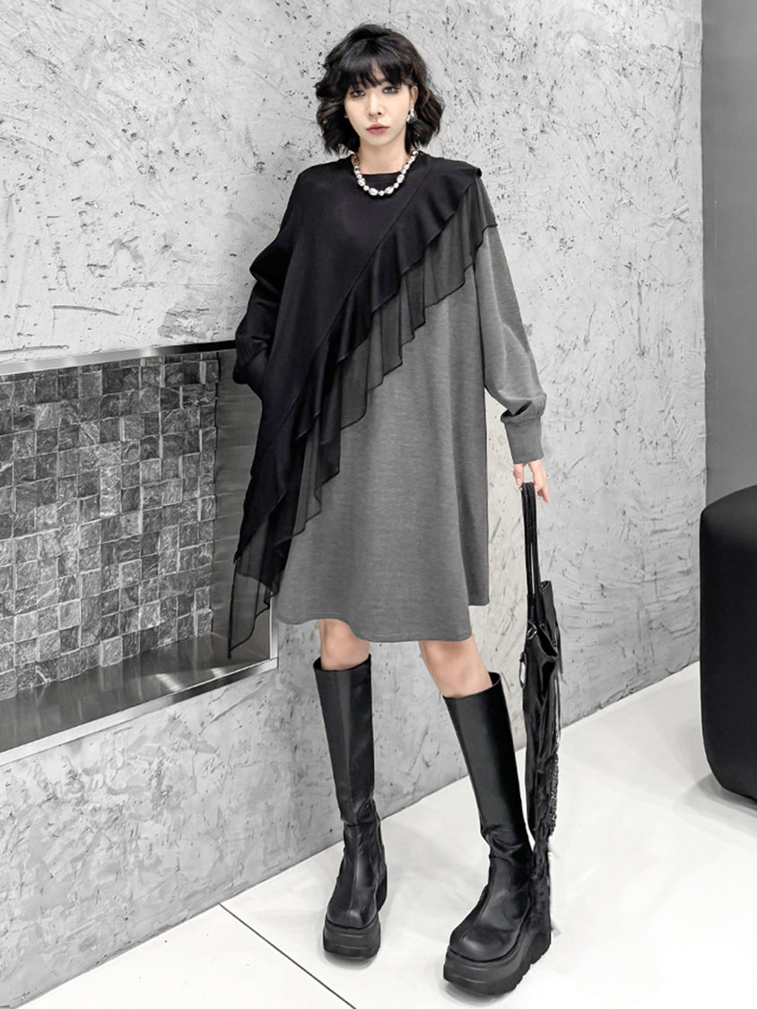 Ruffled frill contrast dress