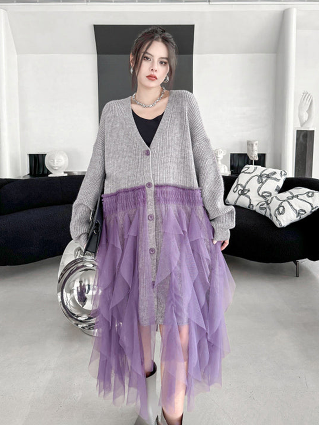 tiered mesh cardigan