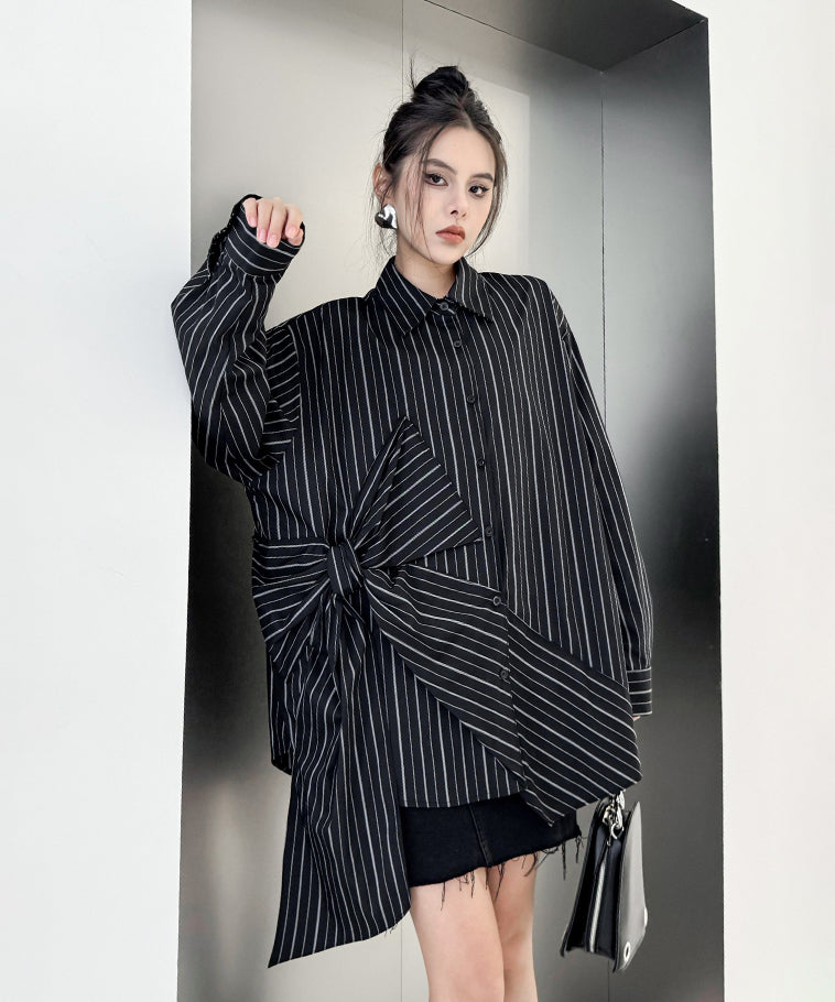 Big ribbon striped blouse
