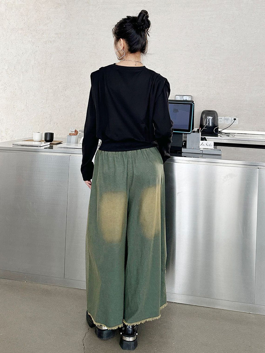 Contrast color wide jeans