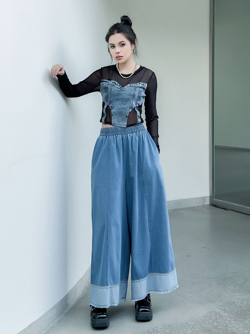 Contrast stitched denim