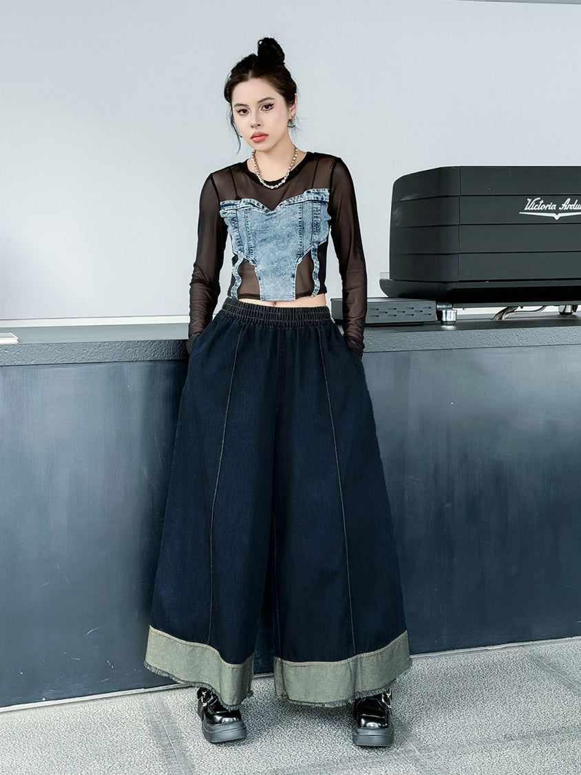 Contrast stitched denim