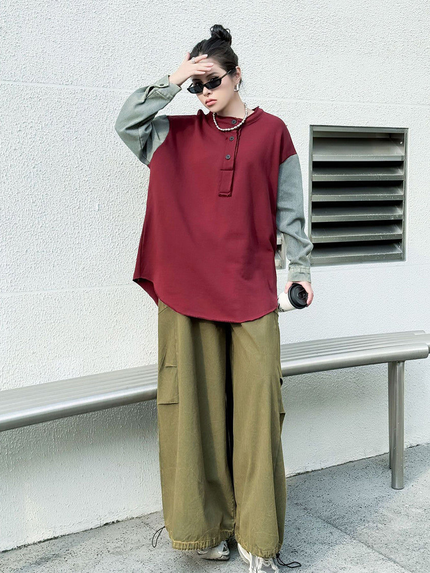 Patchwork Pocket Wide Pants