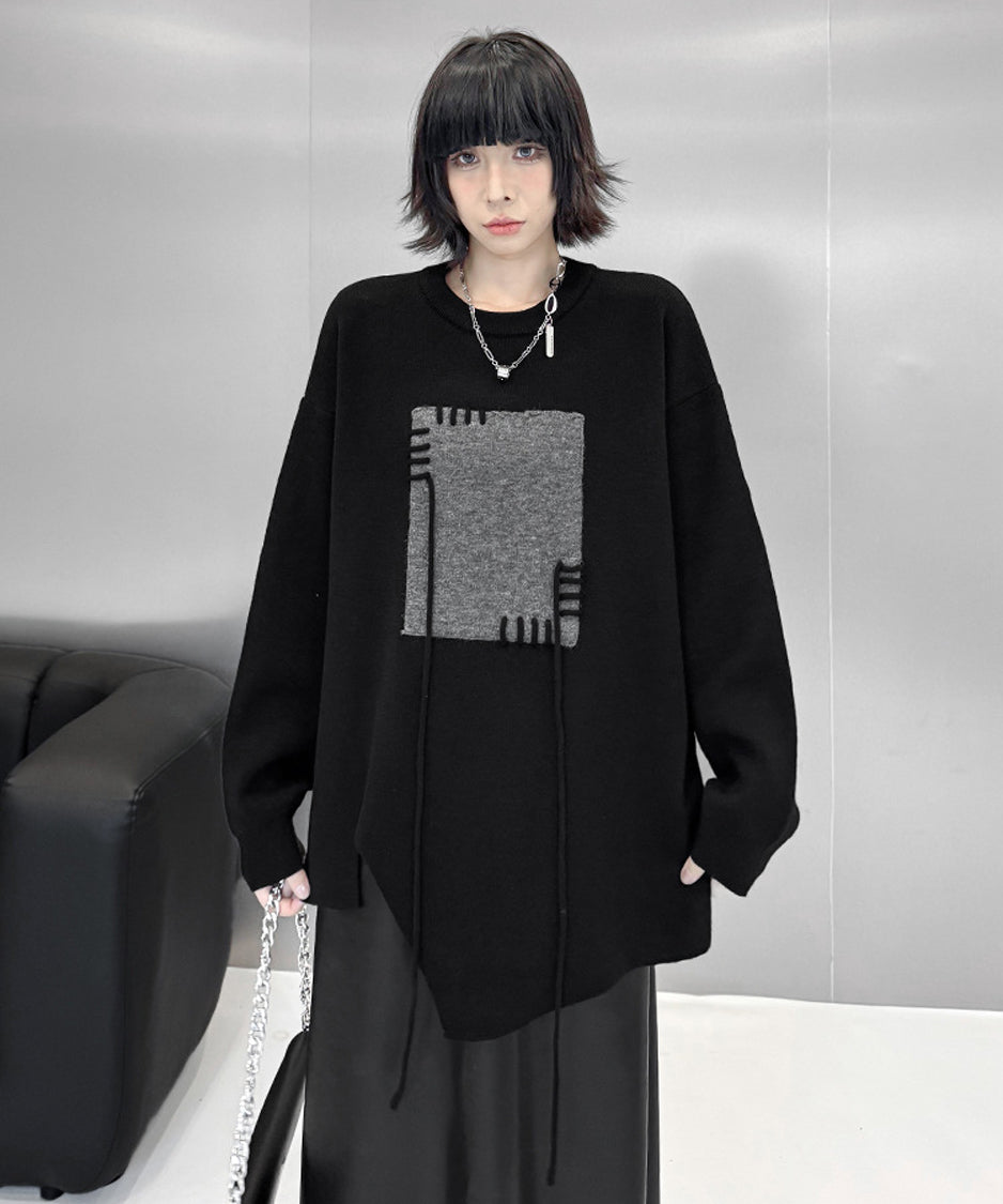 Contrast color jacquard sweater