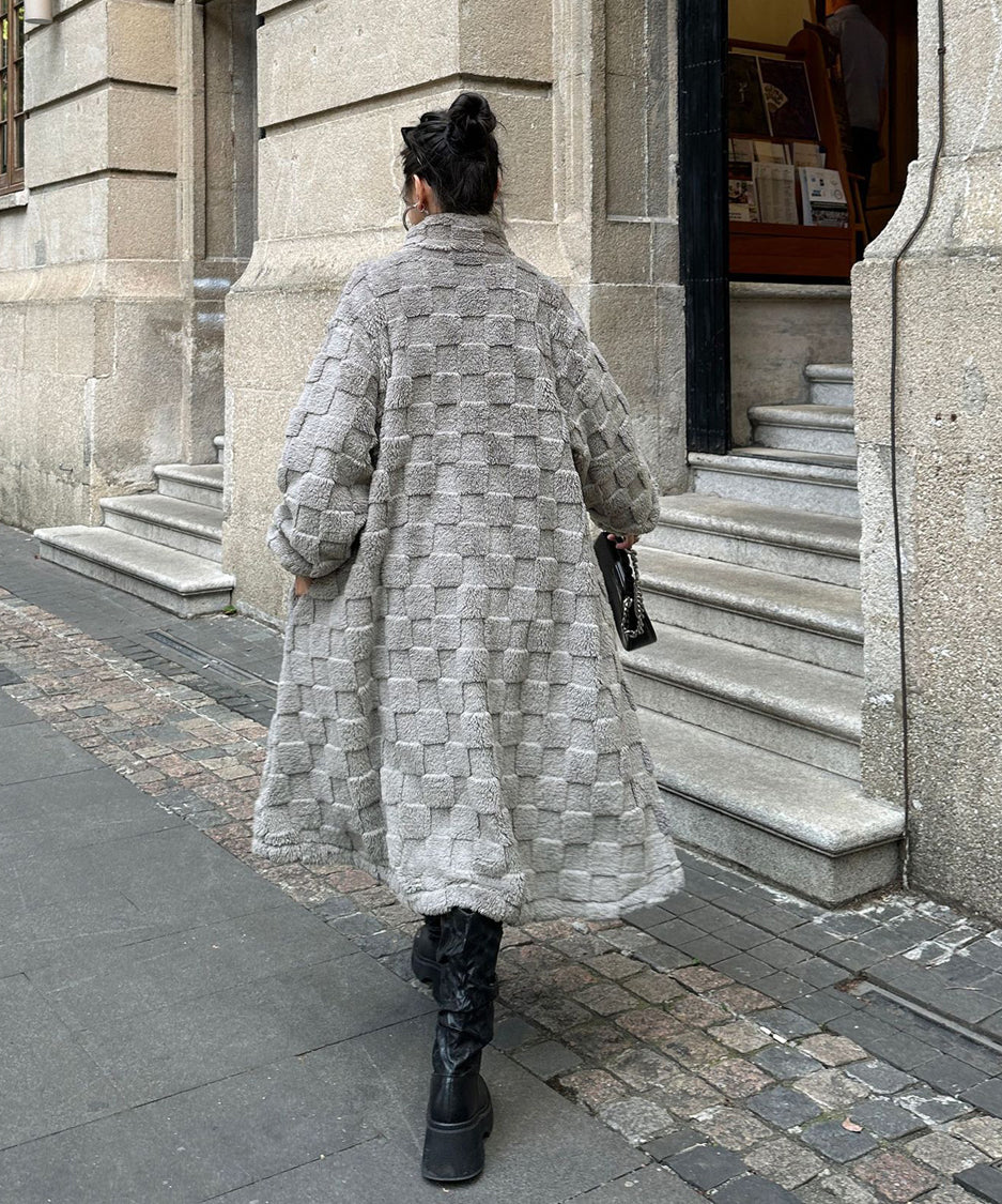 Checkered Pattern Boa Coat