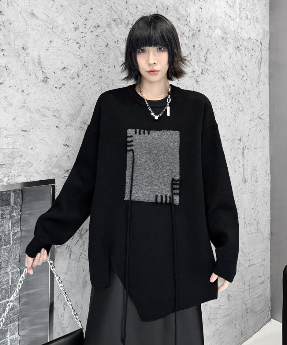 Contrast color jacquard sweater