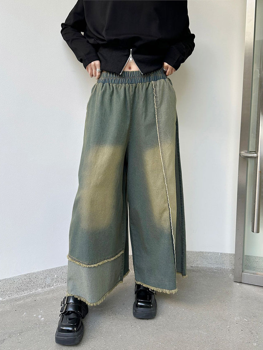 Contrast color wide jeans