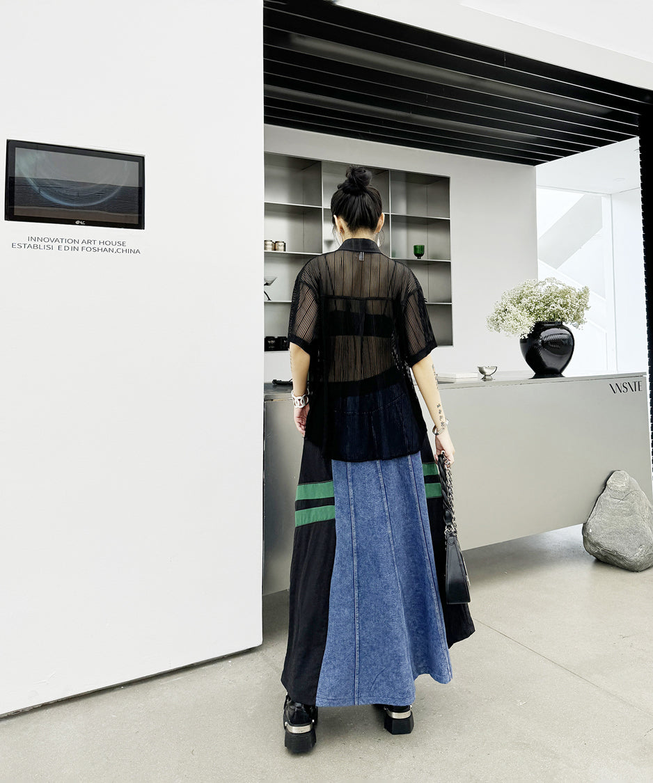 Side Switch Flare Denim Skirt