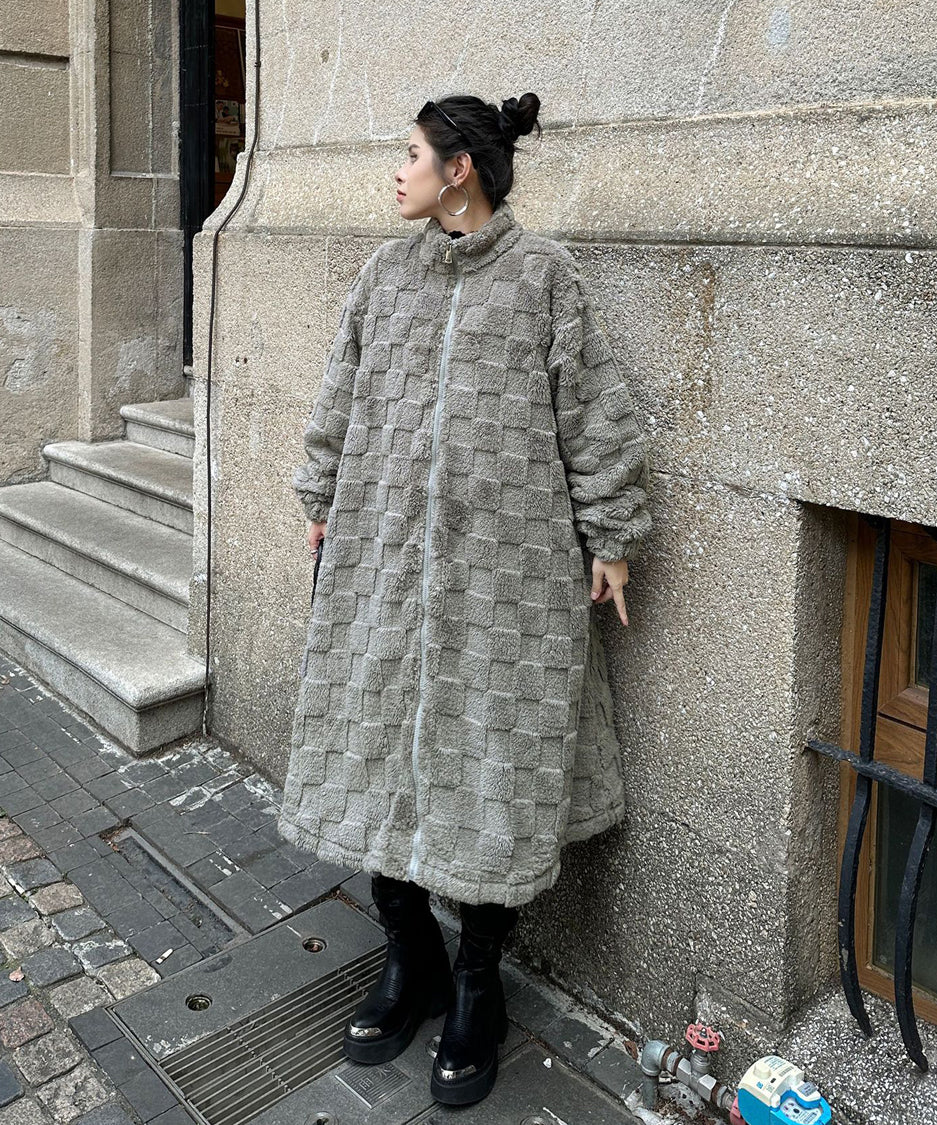 Checkered Pattern Boa Coat