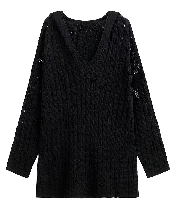 Distressed knit hoodie