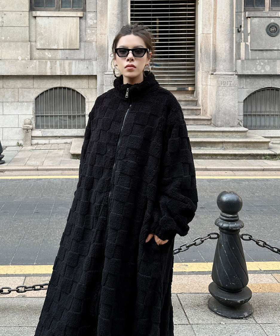 Checkered Pattern Boa Coat