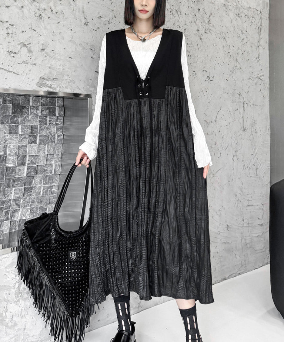 Lace-up wrinkle dress