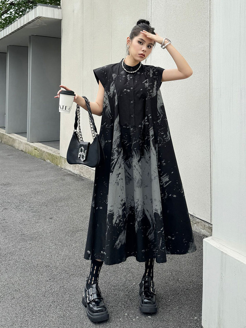 French Sleeve Print Flared Dress