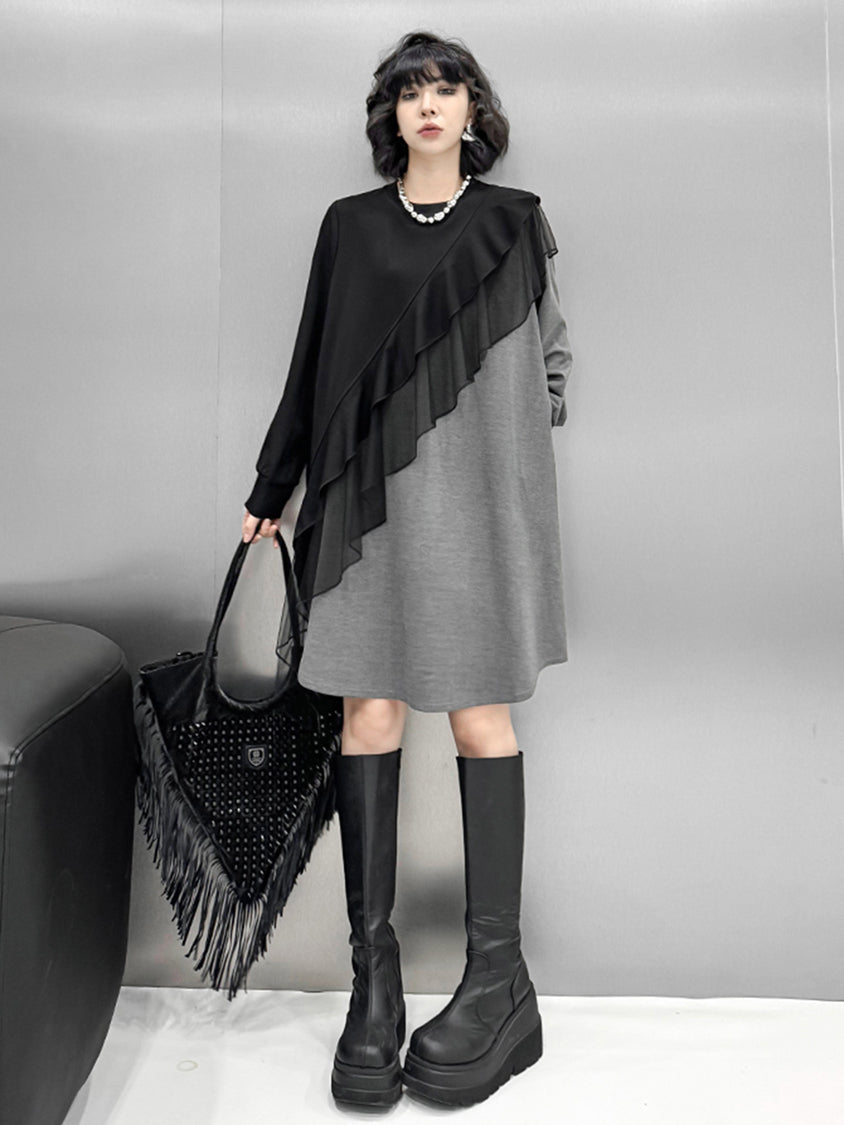 Ruffled frill contrast dress