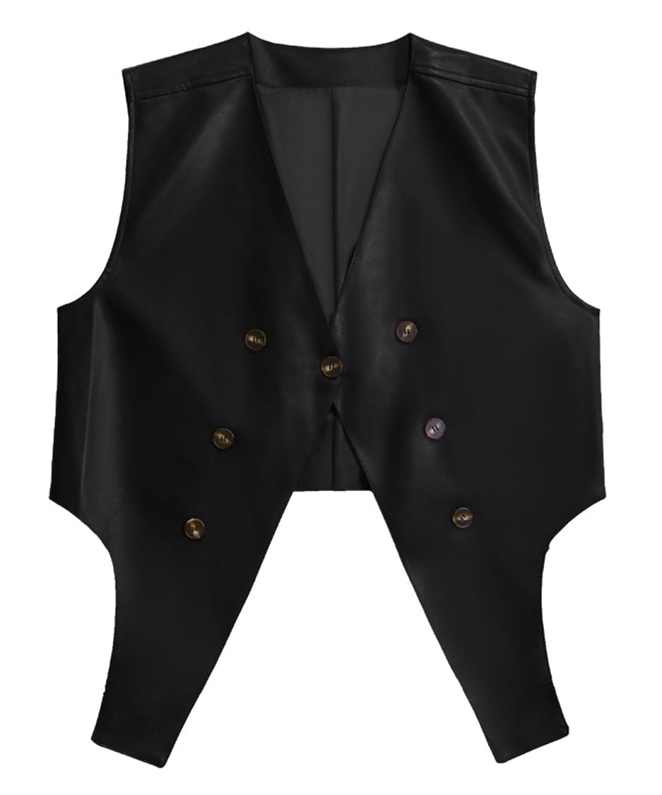 Asymmetrical faux leather vest
