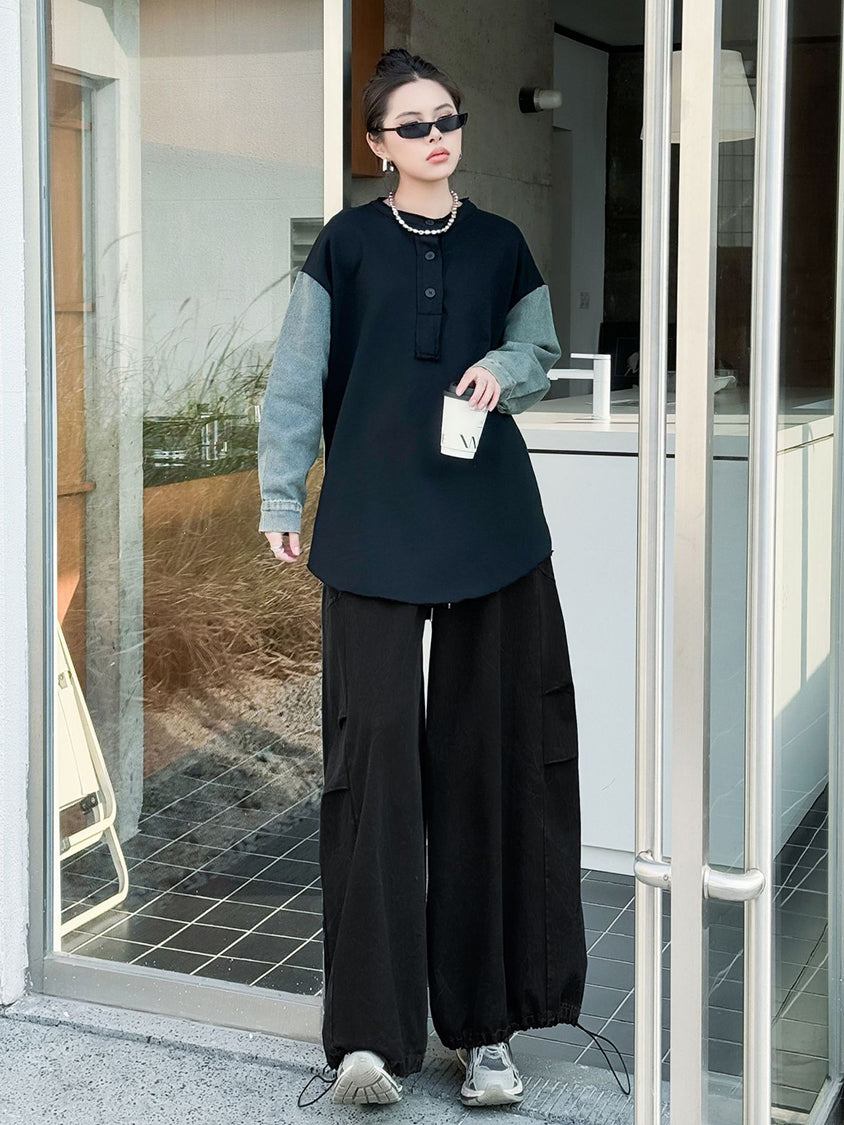 Patchwork Pocket Wide Pants