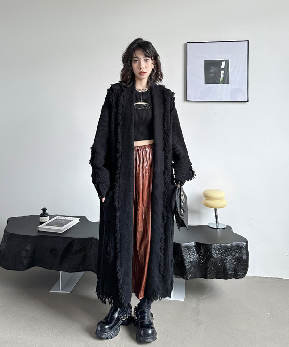 Tassel long knit cardigan