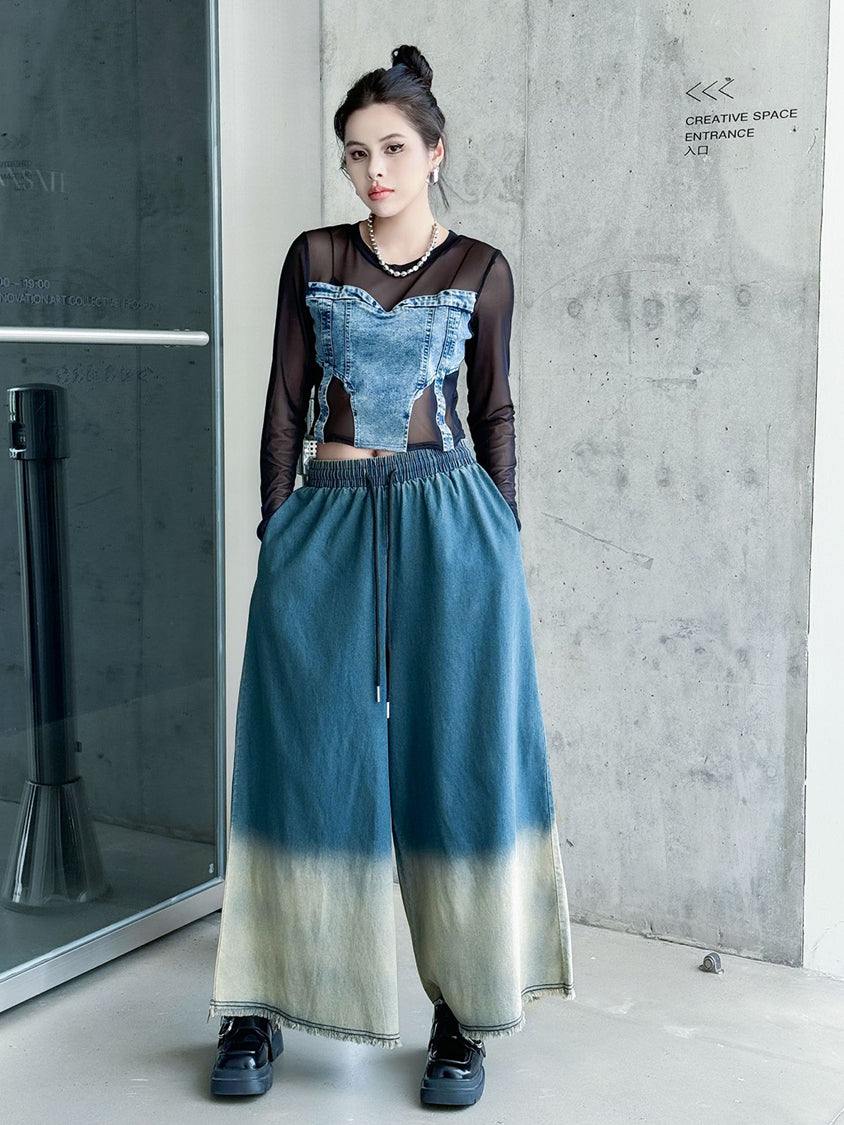 Contrast color washed denim