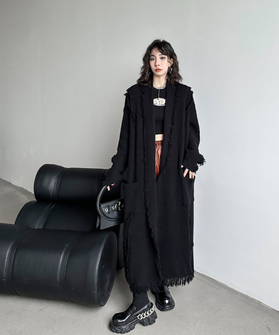 Tassel long knit cardigan