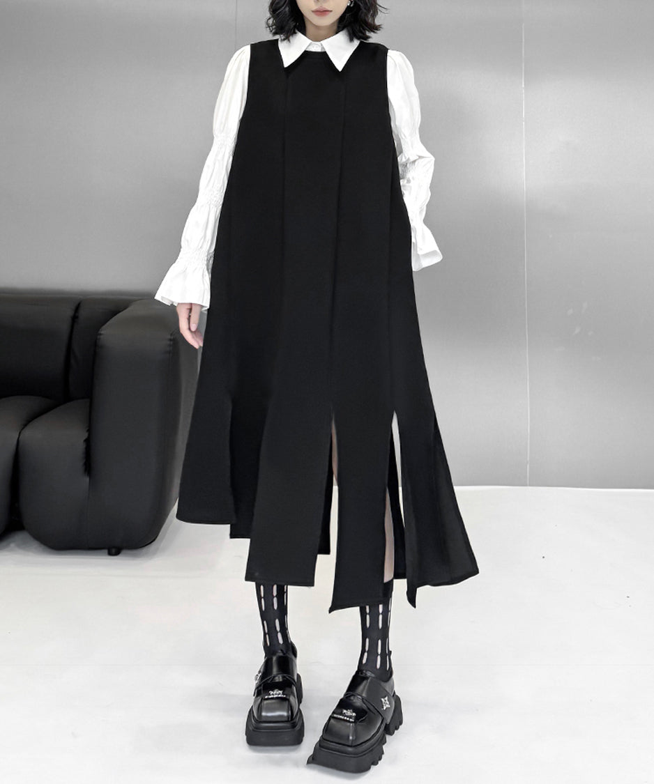 Irregular slit vest dress