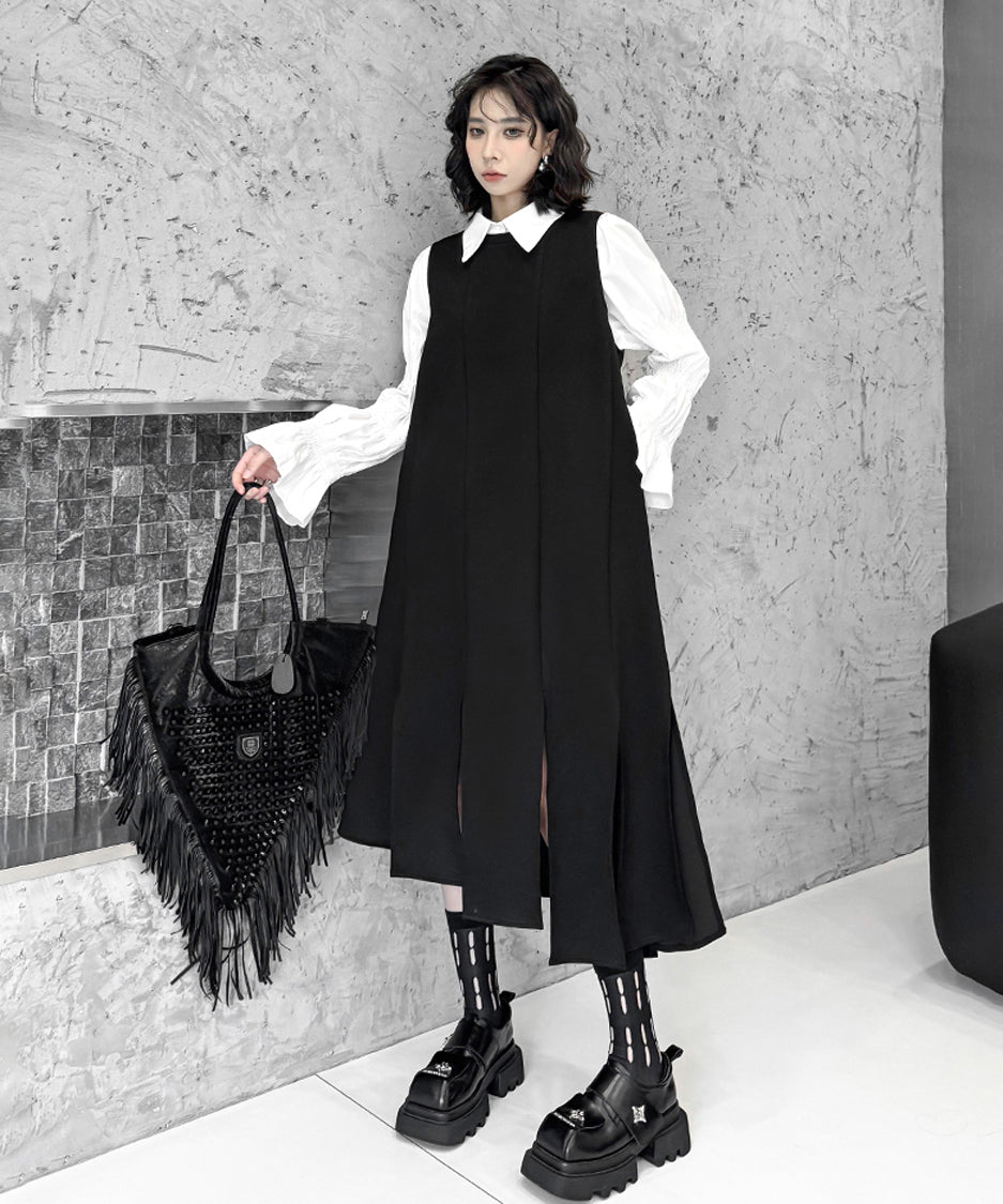 Irregular slit vest dress
