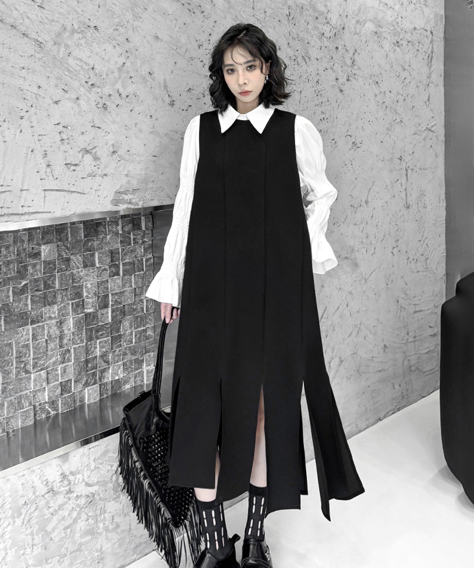 Irregular slit vest dress