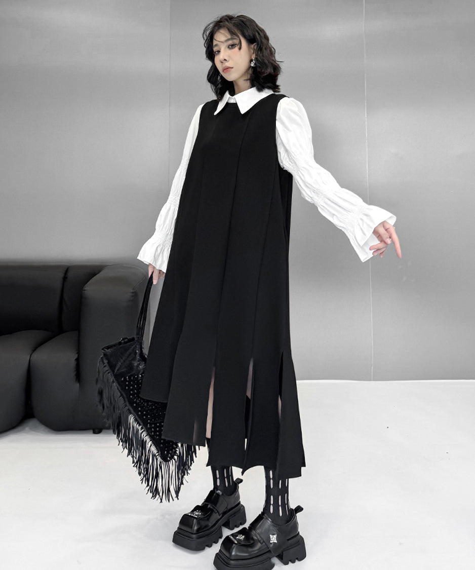 Irregular slit vest dress