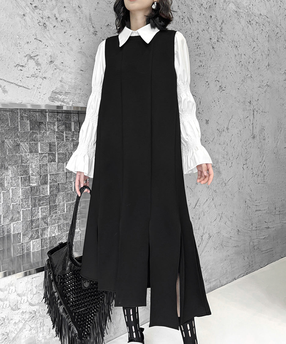 Irregular slit vest dress
