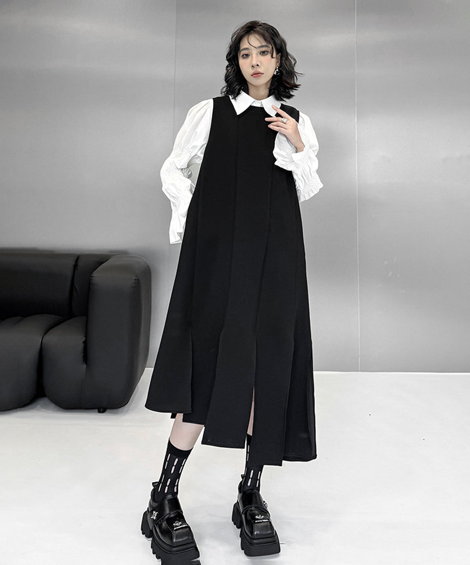 Irregular slit vest dress