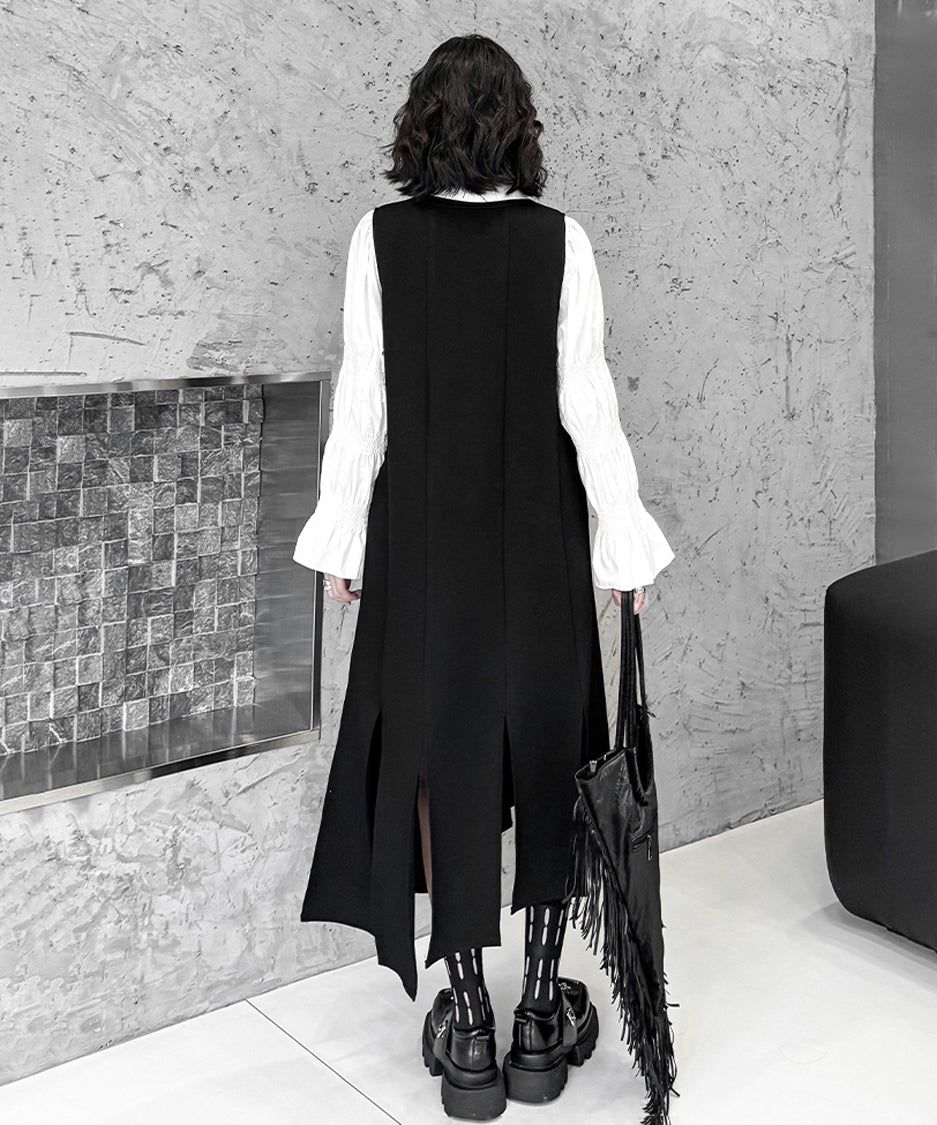 Irregular slit vest dress