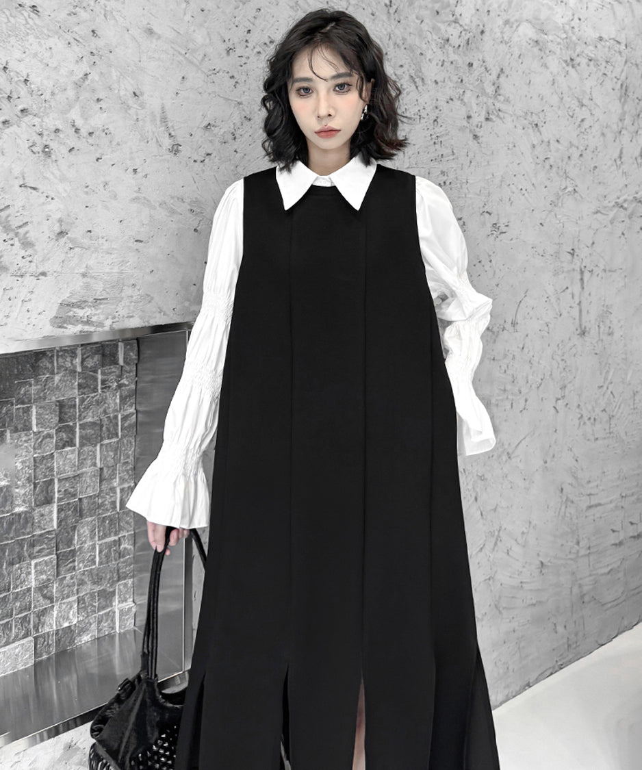 Irregular slit vest dress