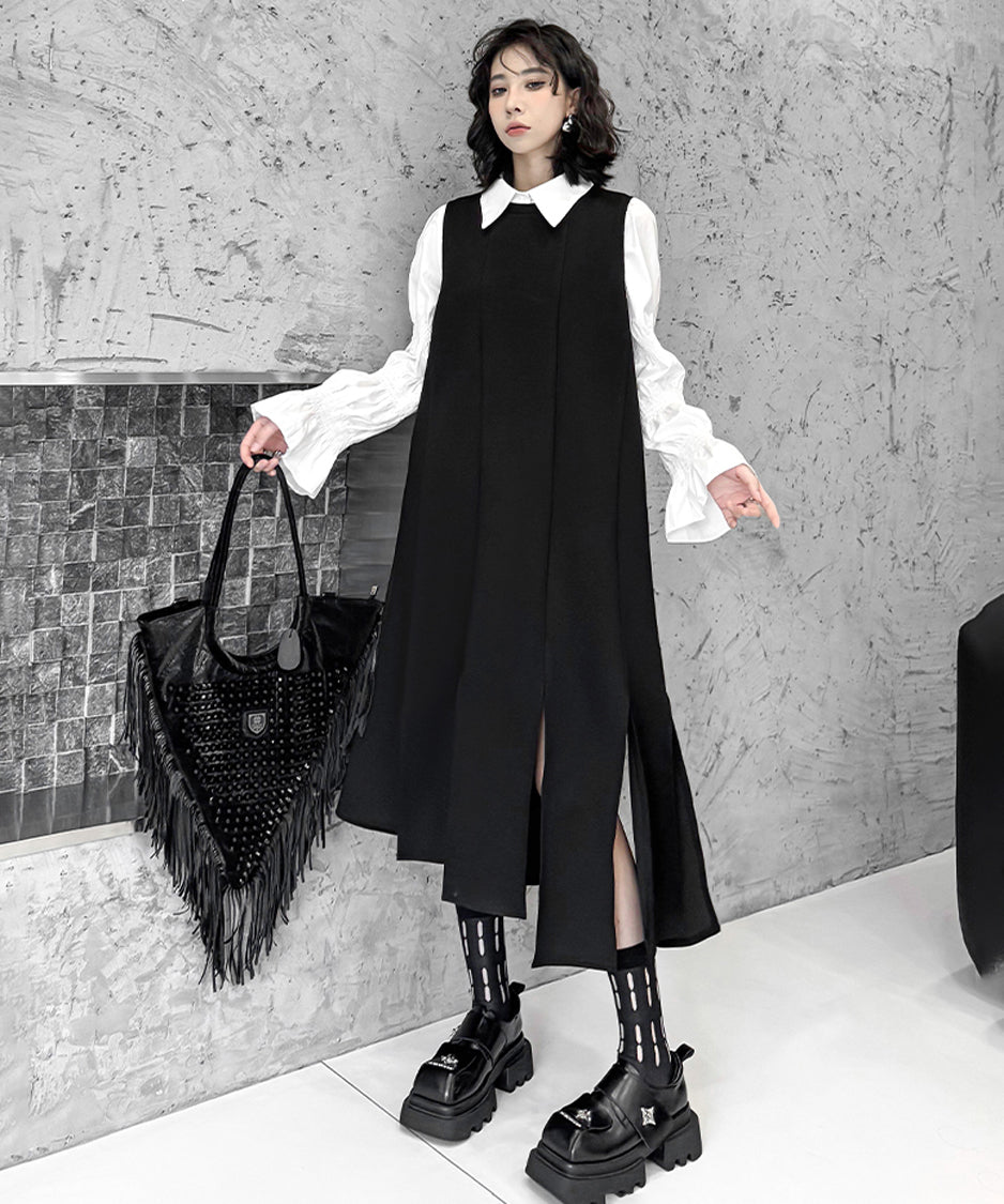 Irregular slit vest dress