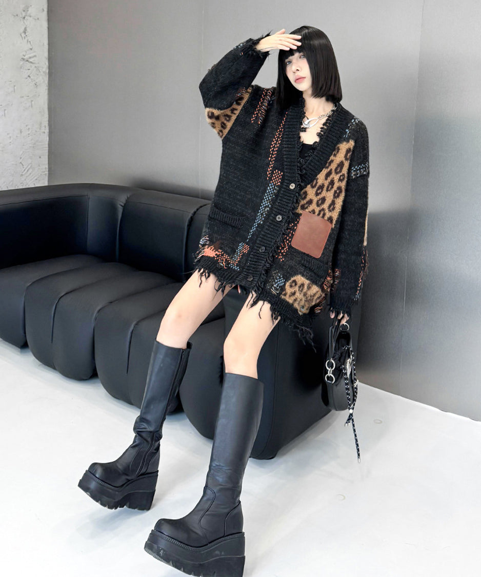Leopard knit cardigan