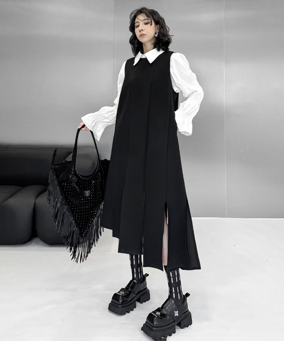 Irregular slit vest dress