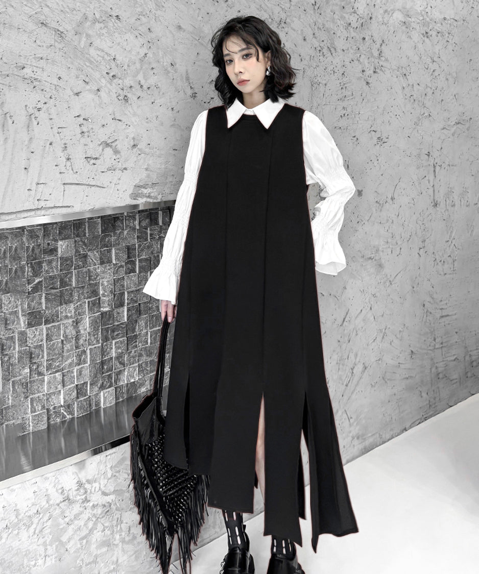 Irregular slit vest dress