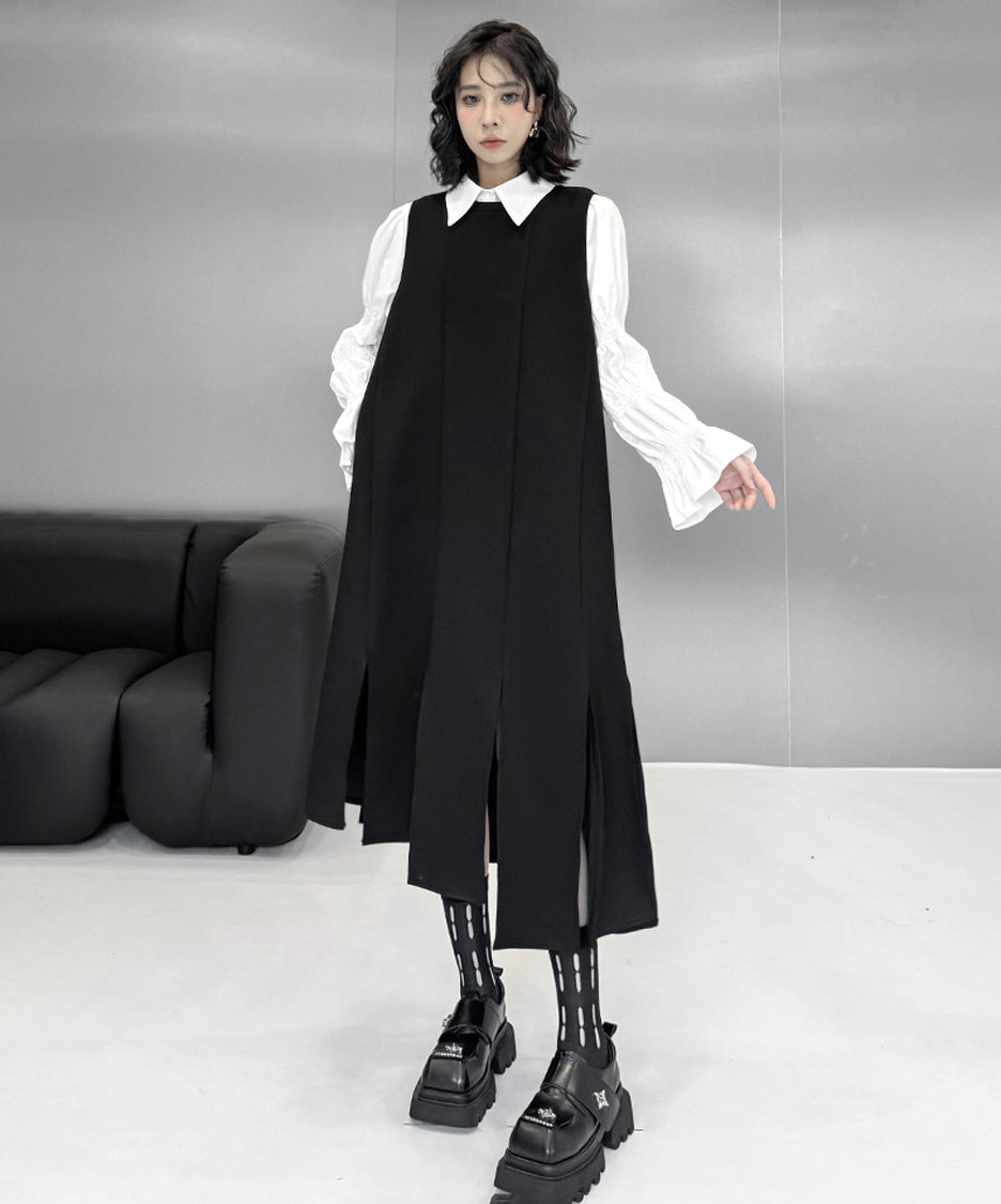 Irregular slit vest dress