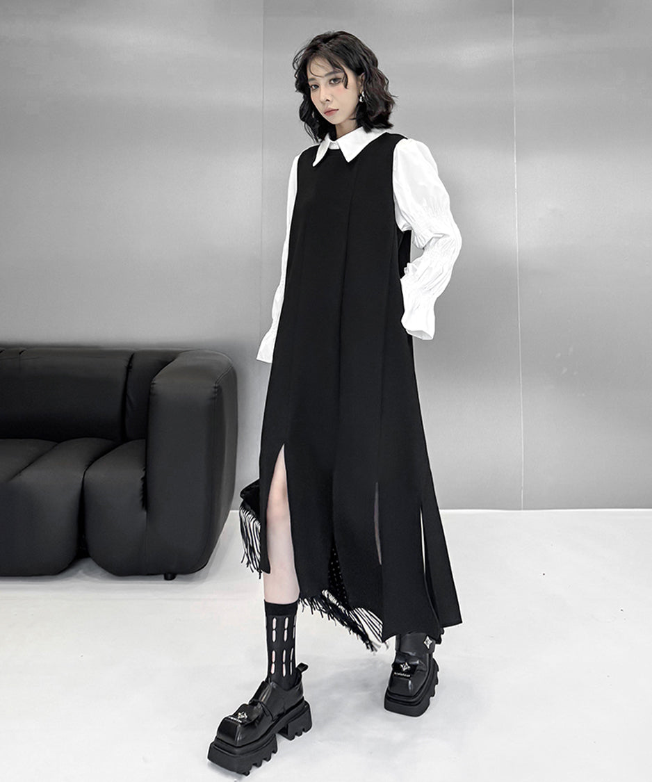 Irregular slit vest dress