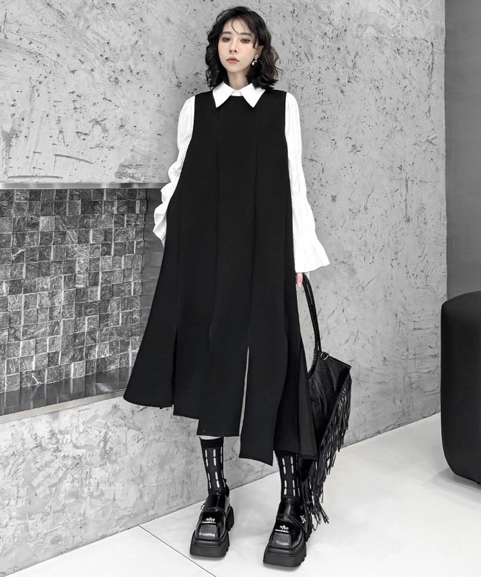 Irregular slit vest dress